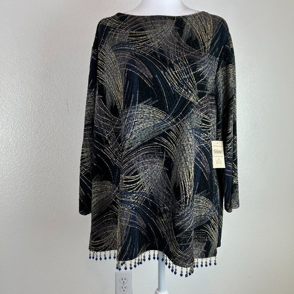 COLDWATER CREEK Women Size 2x Multicolor Crew Neck 3/4 Sleeve Blouse Beautiful